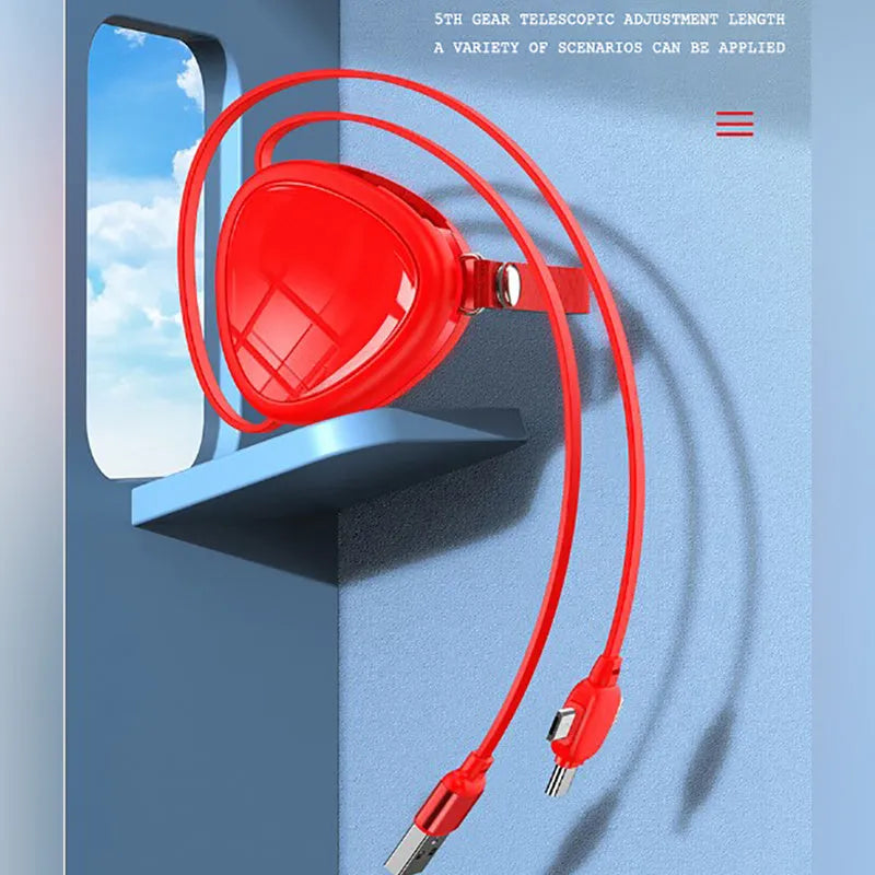 Stretch three-in-one charging cable with USB, Lightning, Micro USB and Type-C connectors in multiple colours