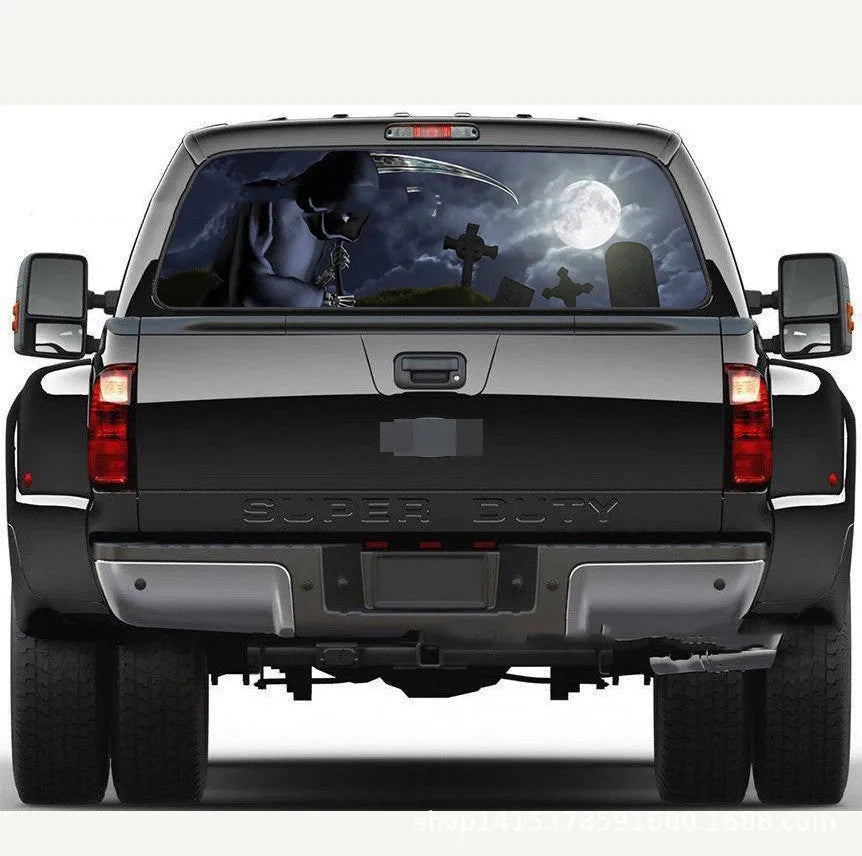 Death Graveyard rear window glass graphic sticker for SUV pickup, 135x36cm and 147x46cm, single penetration, strong adhesion