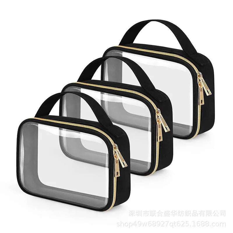 Transparent PVC lipstick wash bag measuring 7.85 inches with chain decoration in multiple colour options
