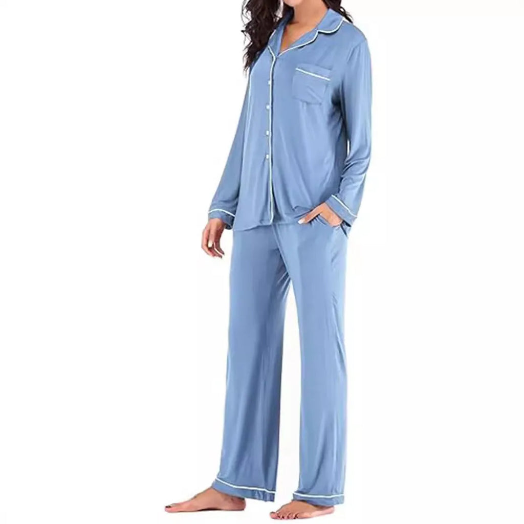 Women's solid colour casual cardigan suit set with button front and pockets in modal fibre blend