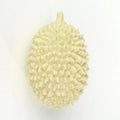 Durian-shaped dog chew toy in beige, green, and yellow colours with textured surface for teeth cleaning