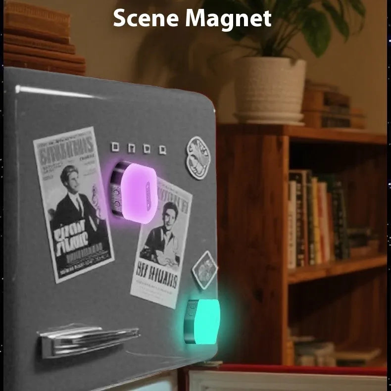 Creative magnetic ambience light rechargeable night light in black geometric plastic 6.8x3.8x4cm