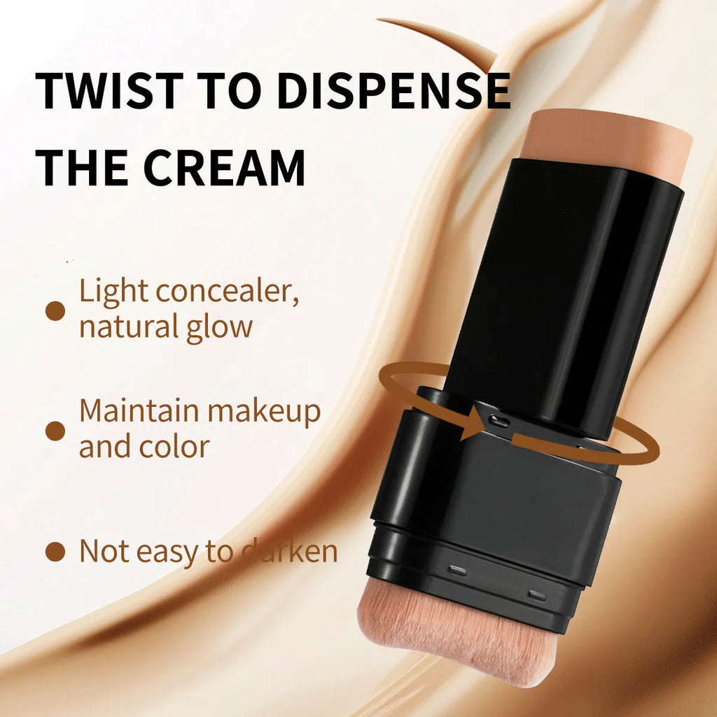 White 2-in-1 waterproof concealer foundation stick with double-ended brush in 20g size