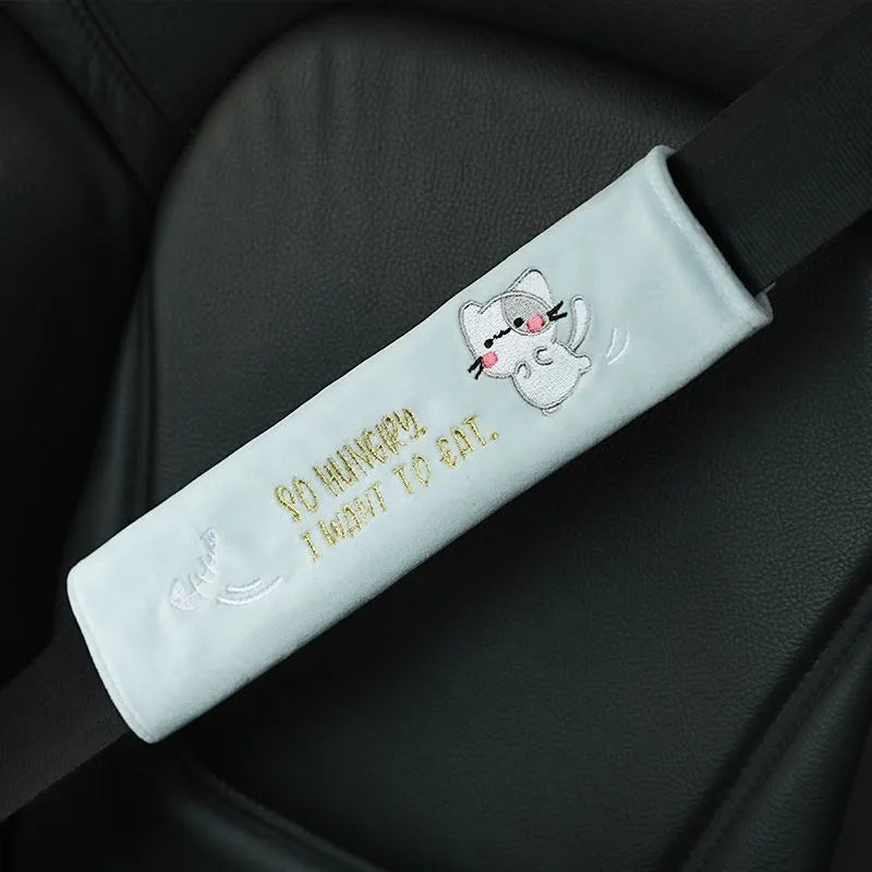 Plush embroidered car headrest shoulder pad with cartoon lion design in blue