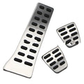 Stainless steel accelerator pedal kit for Hyundai vehicles showing automatic and manual gear configurations