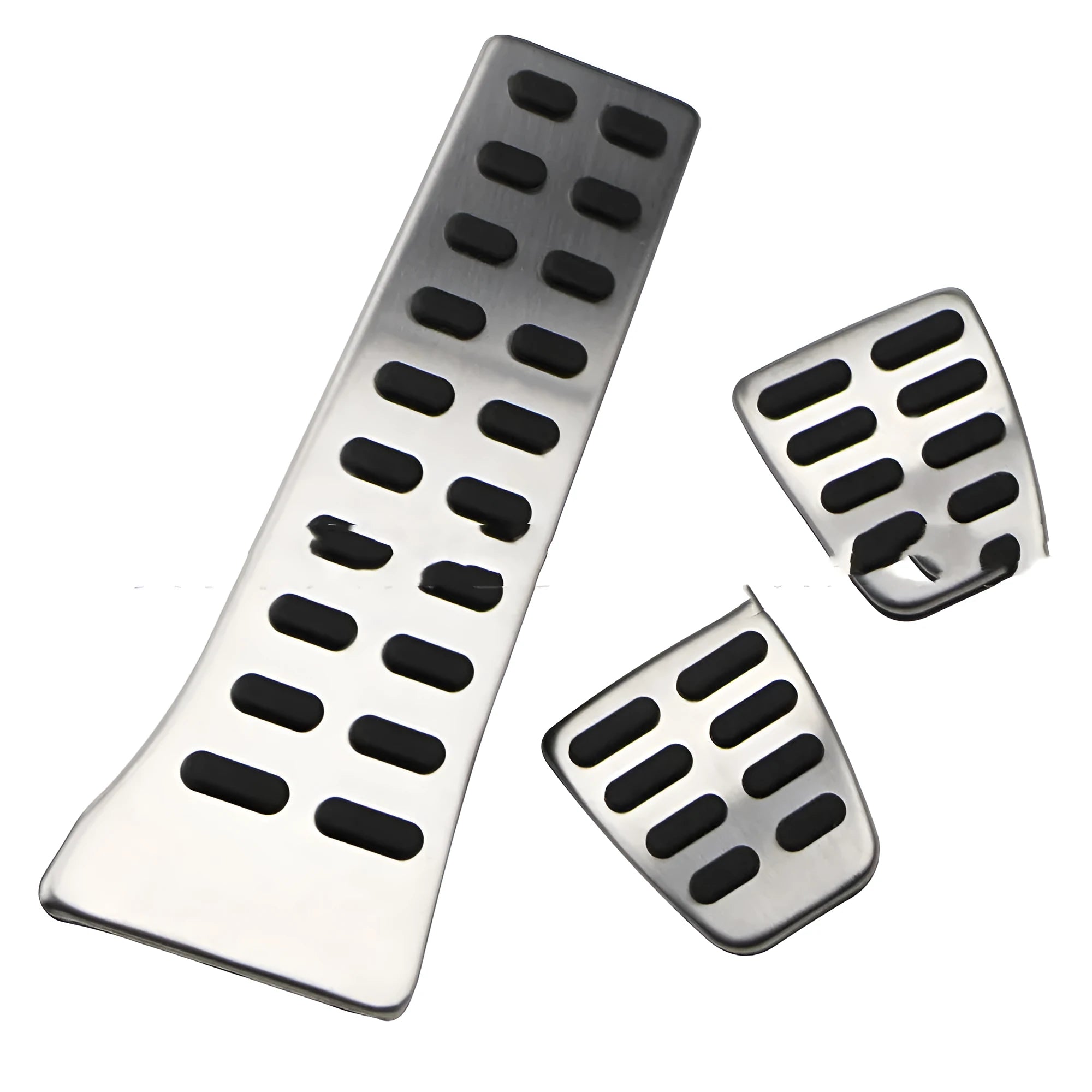 Stainless steel accelerator pedal kit for Hyundai vehicles showing automatic and manual gear configurations