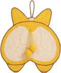Yellow cat scratching pad with corgi design measuring 37x40cm with natural sisal surface