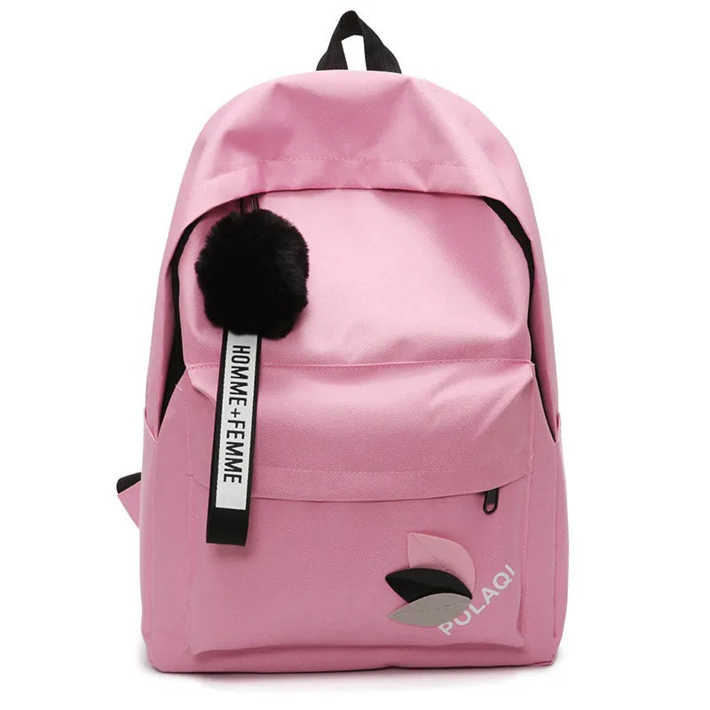 Canvas college schoolbag with leaves pattern showing anti-theft features and adjustable shoulder straps