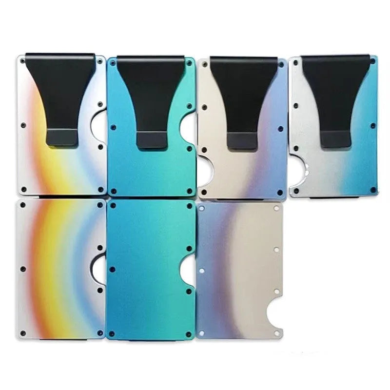 Ultra-thin aluminium alloy card holder with metal clamp in gradient colour, slim card package for contactless cards