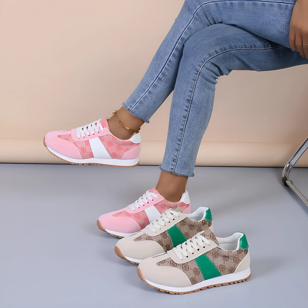 Women's khaki casual lace-up shoes with oversized fit, flat heel and cross-strap detail