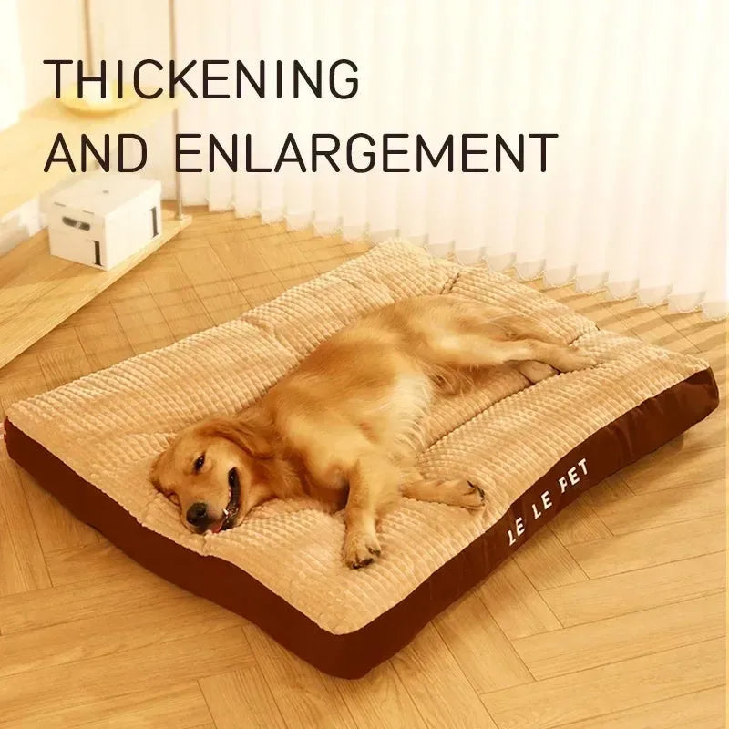 Warm fleece dog bed with detachable blanket in coffee colour
