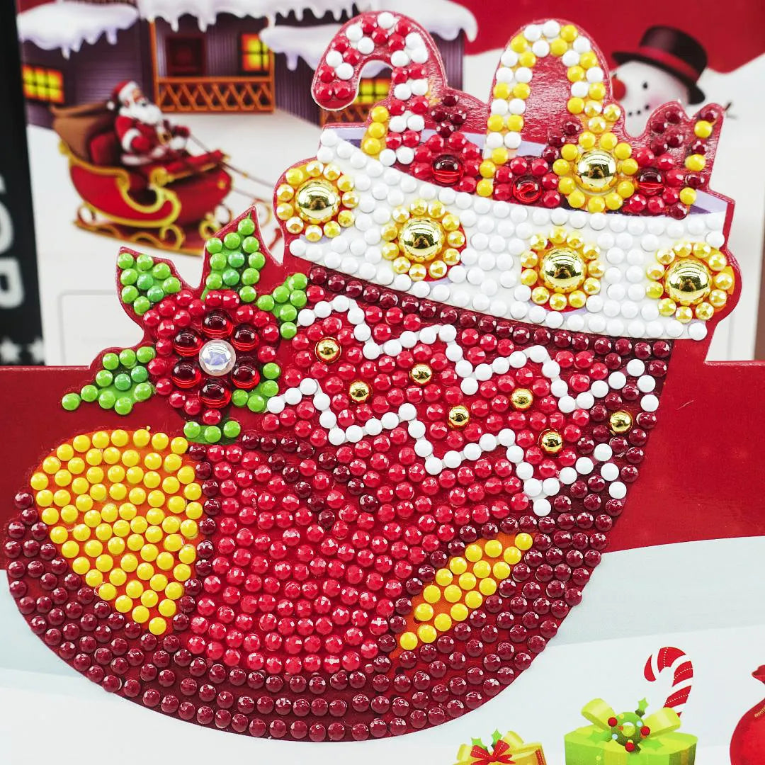 Christmas DIY diamond painting greeting card with 5D resin diamonds on cardboard base size 15x15cm folded