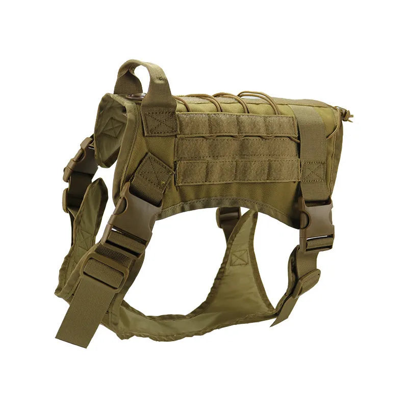 Tactical nylon dog vest with Molle webbing in khaki colour for large breeds