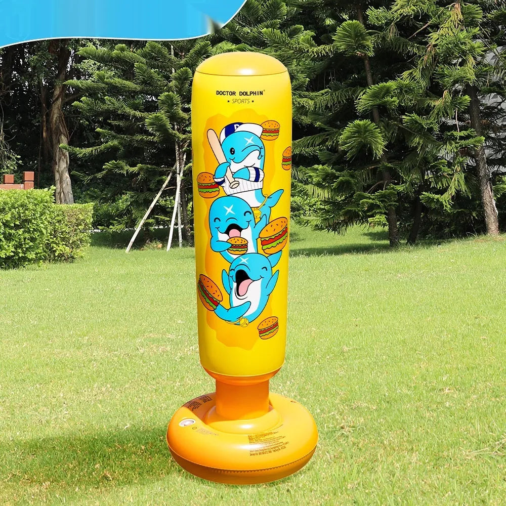 Yellow inflatable boxing column tumbler for fitness training with 120cm height measurement