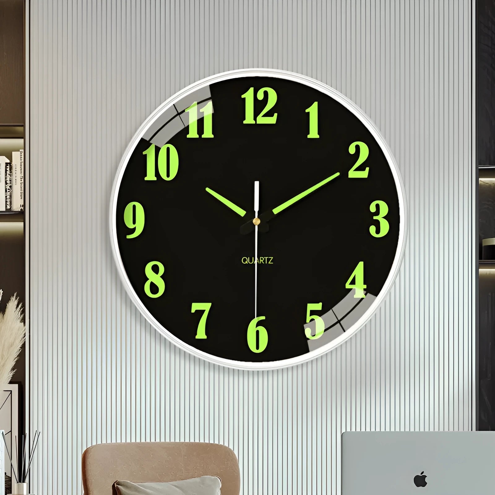 8 inch diameter modern luminous wall clock with plastic shell in colour options YG010, YG011, YG012.
