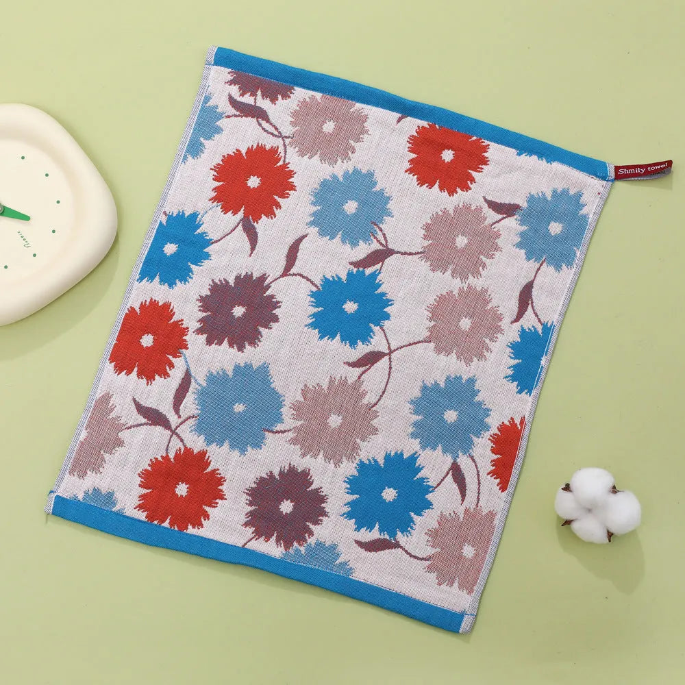 National style cotton gauze square towel four-layer pure cotton 34x40cm jacquard pattern