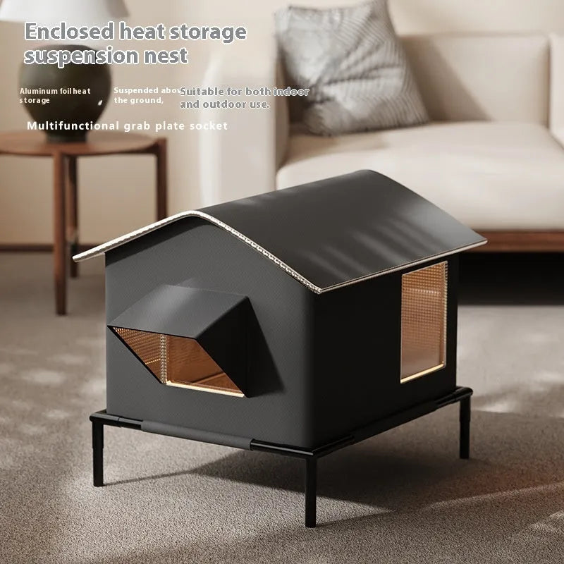 Black Oxford cloth outdoor warm pet bed for cats with lock temperature design