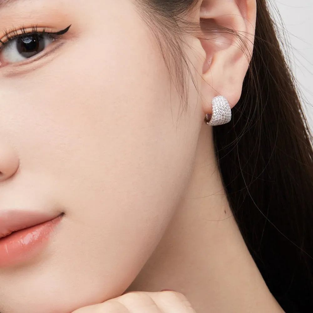 925 silver French ear clips with diamond treatment, 13mm, in platinum or gold, clip-on design