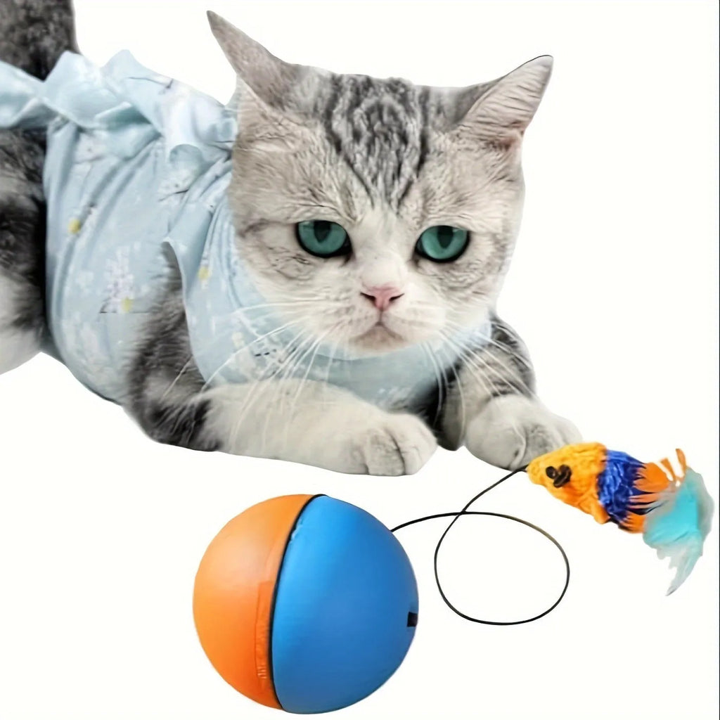 Grey plush mouse cat toy with blue and orange details measuring 8.5cm