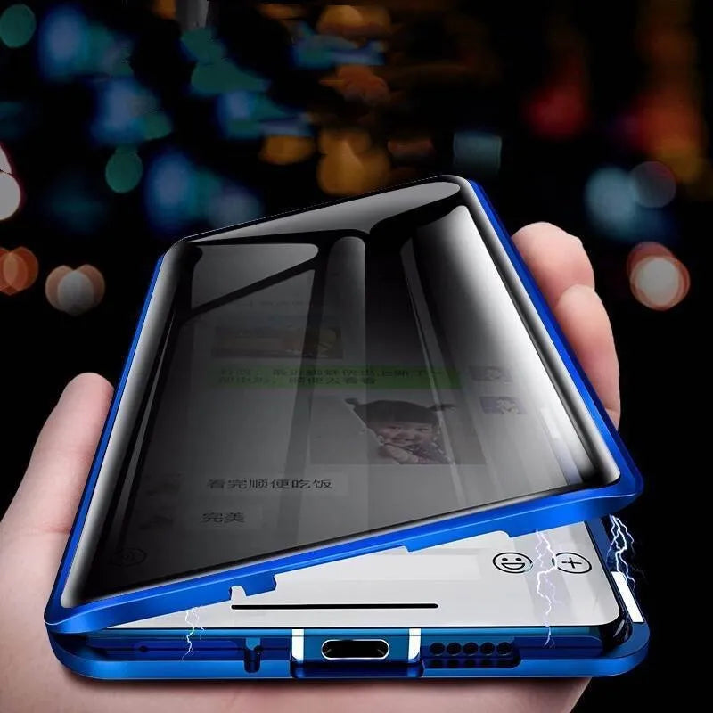 Peep-proof magnetic phone case for Samsung with double-sided tempered glass in transparent black