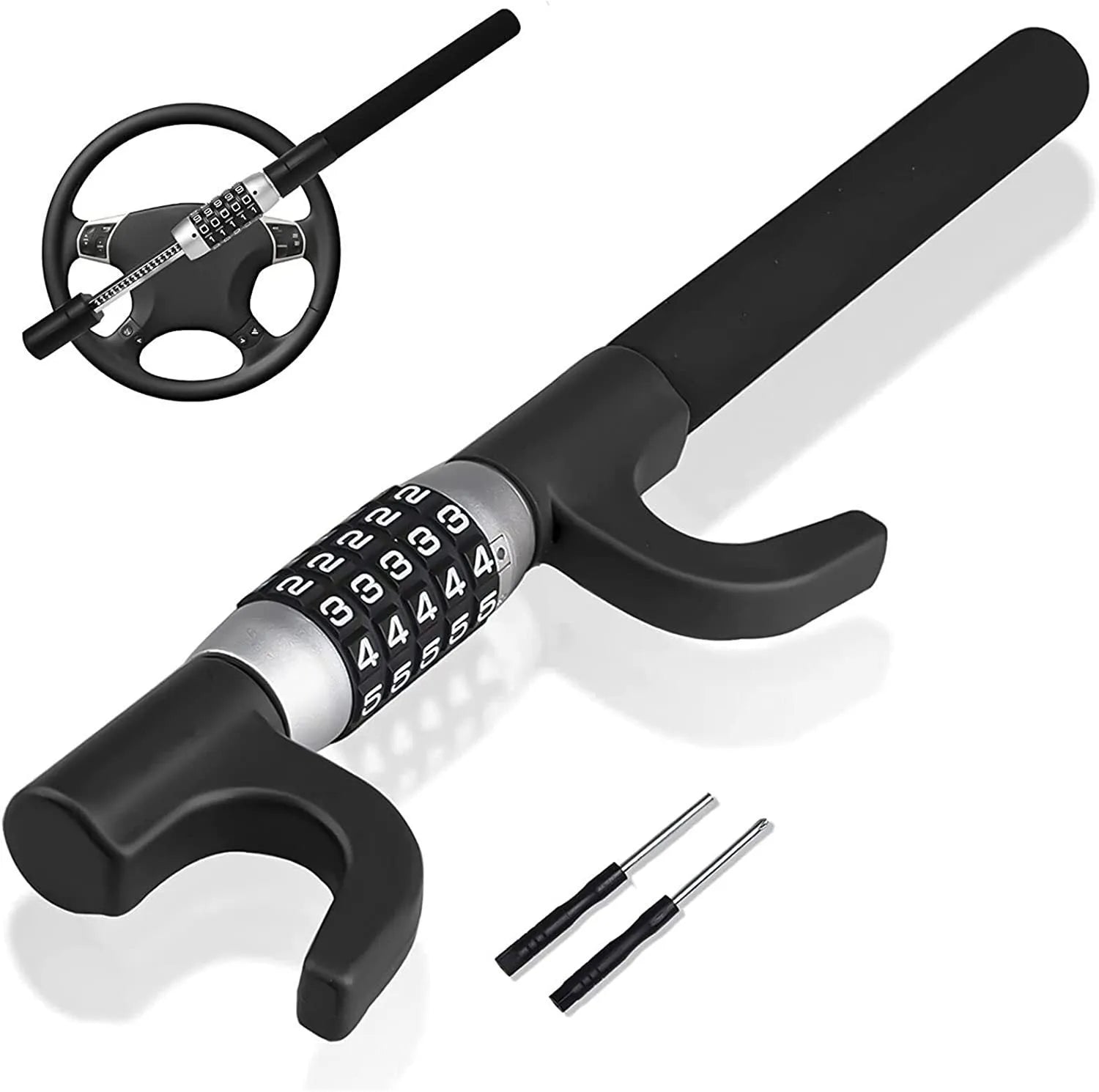 Car anti-theft password steering wheel U-lock in alloy steel construction with black, blue, and red colour options