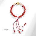 Chinese style red rope bracelet with crystal peach blossom diamond charm in pink or red agate