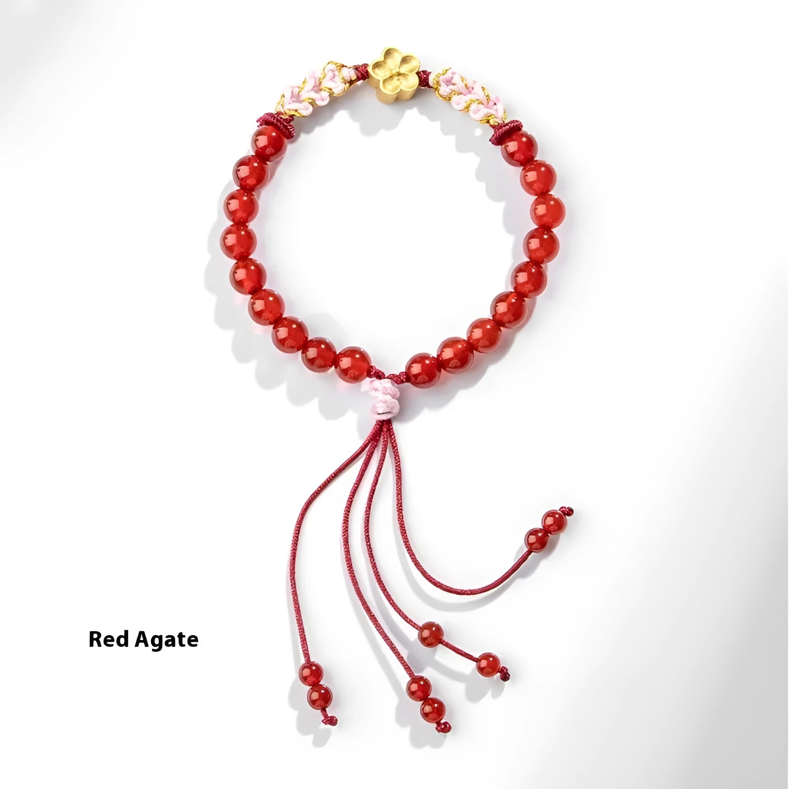 Chinese style red rope bracelet with crystal peach blossom diamond charm in pink or red agate