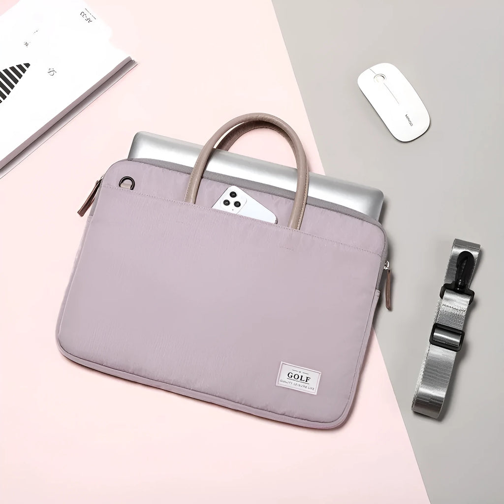 Simple thin nylon 15.6 inch laptop business handbag with zipper and soft handle in dark blue or pink