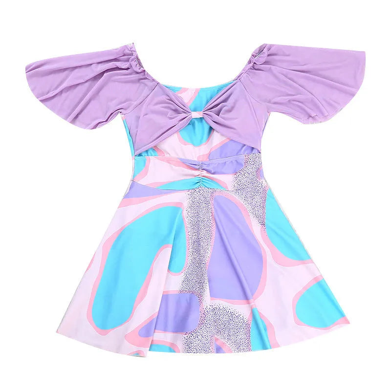 Women's floral high-waist one-piece swimsuit in light purple or light blue pattern