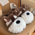 Cartoon Schnauzer puppy plush slippers for men and women flat heel indoor shoes