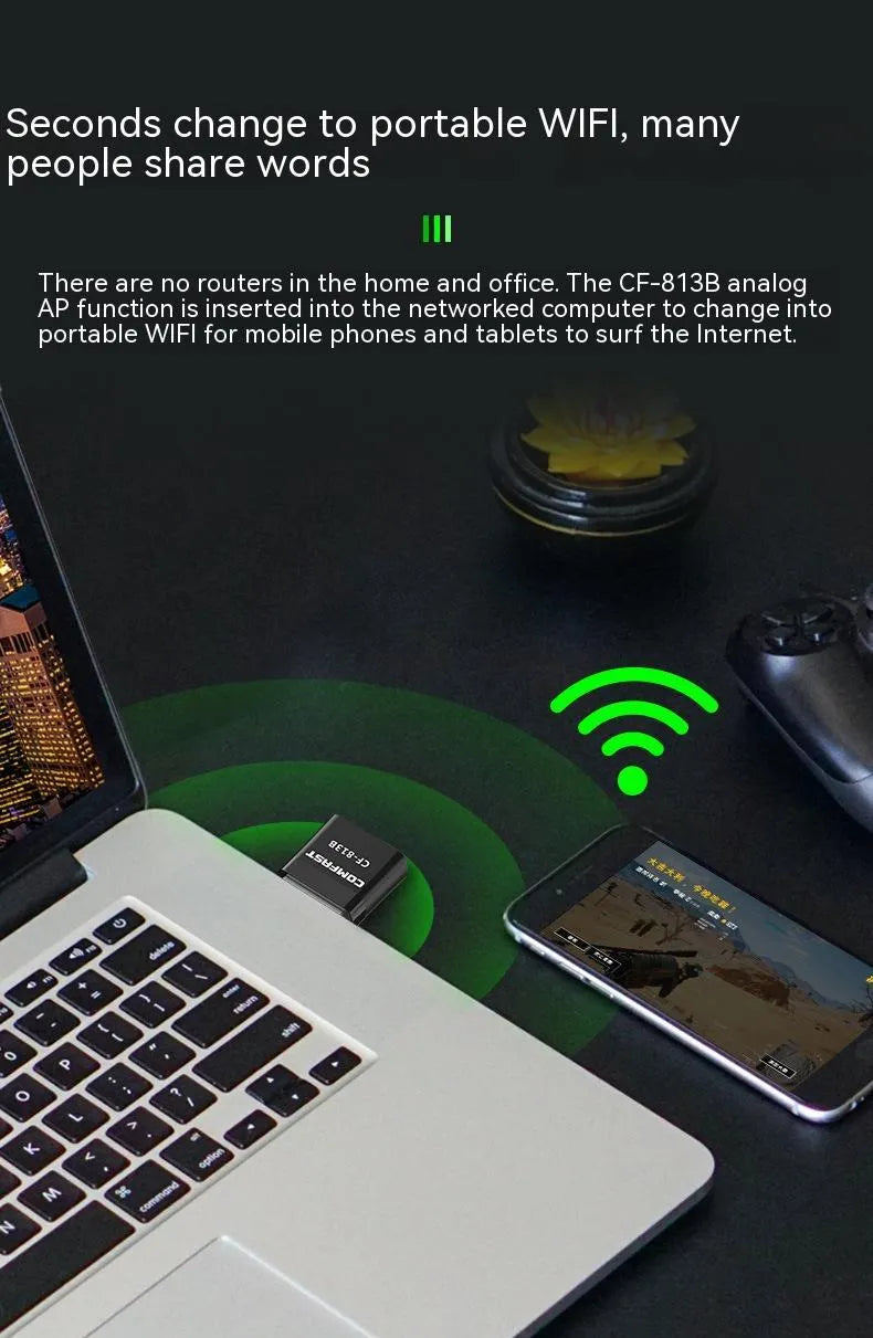 Black two-in-one USB network card with Bluetooth adapter showing nickel-plated wolf tooth connector