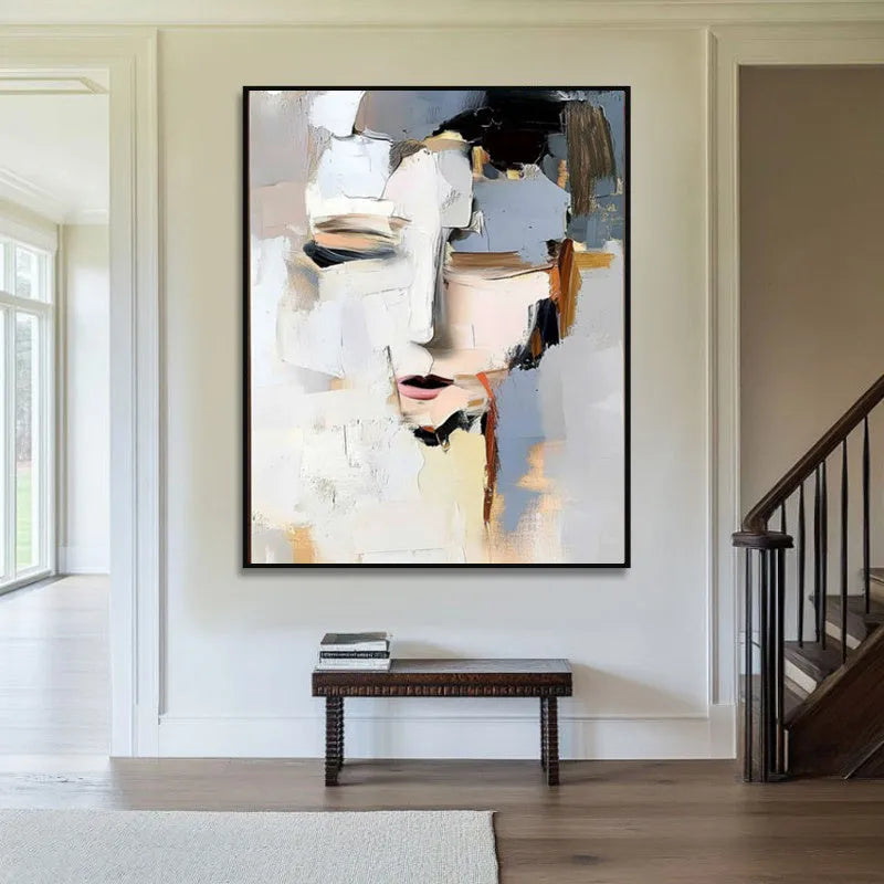 Hand-painted abstract black and white woman portrait canvas wall art, modern oil painting, no frame, 40x60cm to 120x180cm