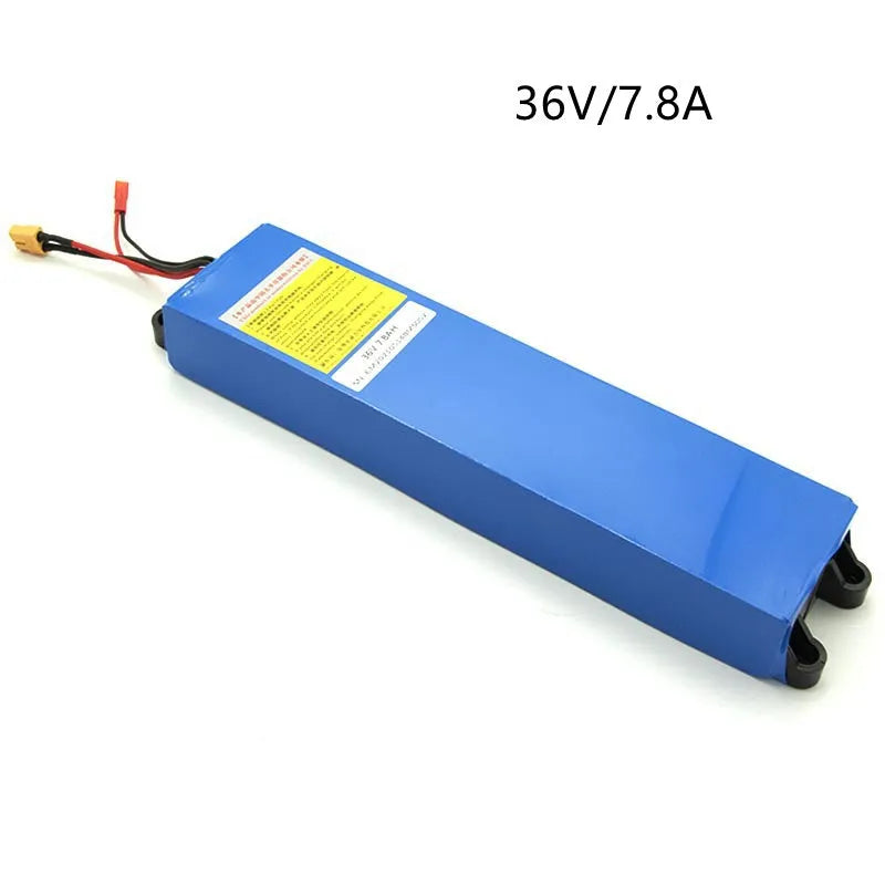 36V electric scooter lithium battery pack showing capacity options of 6.6Ah, 7.8Ah, and 10.4Ah