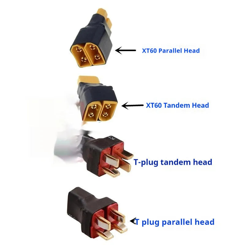 XT60 T plug parallel series converter head for two lithium batteries, compact wireless adapter