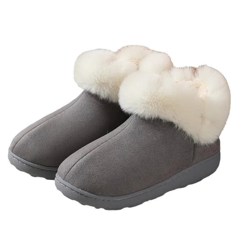 Indoor platform cotton shoes in grey, black or brown with toe-ring design, velvet upper and sewn PVC sole