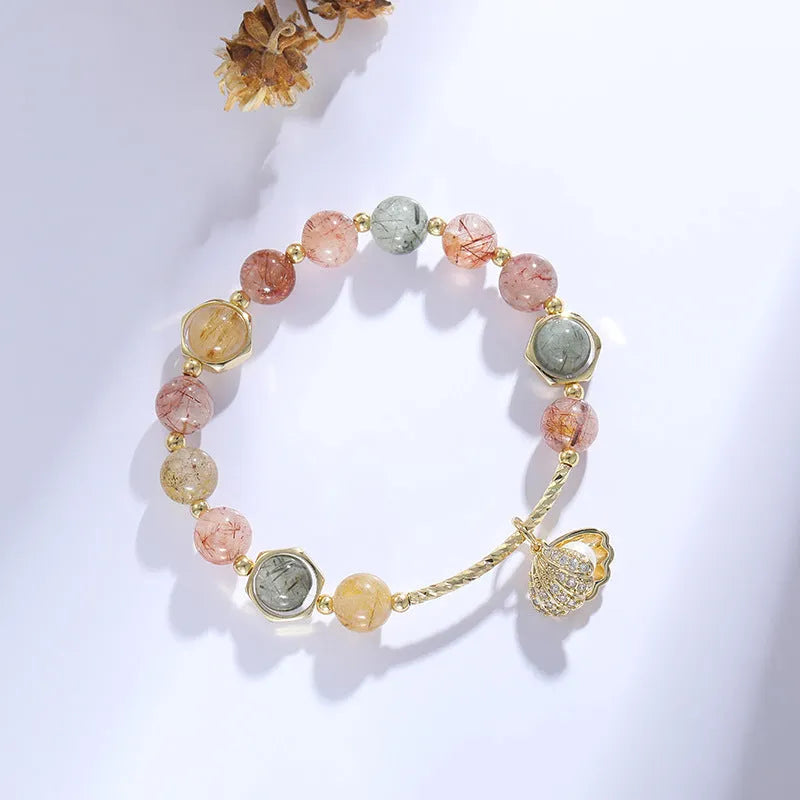 Women's crystal bracelet with coloured hair crystal and red sealant flower shell design
