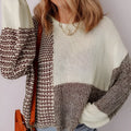 Dark khaki colour block women's long sleeve sweater with back tie detail and drop shoulders.