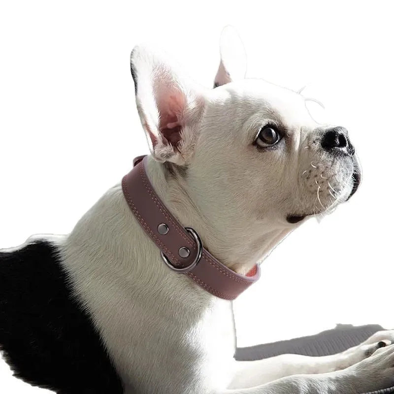 Brown first layer cow leather pet collar with leather bell pendant, anti-lost design for cats and dogs