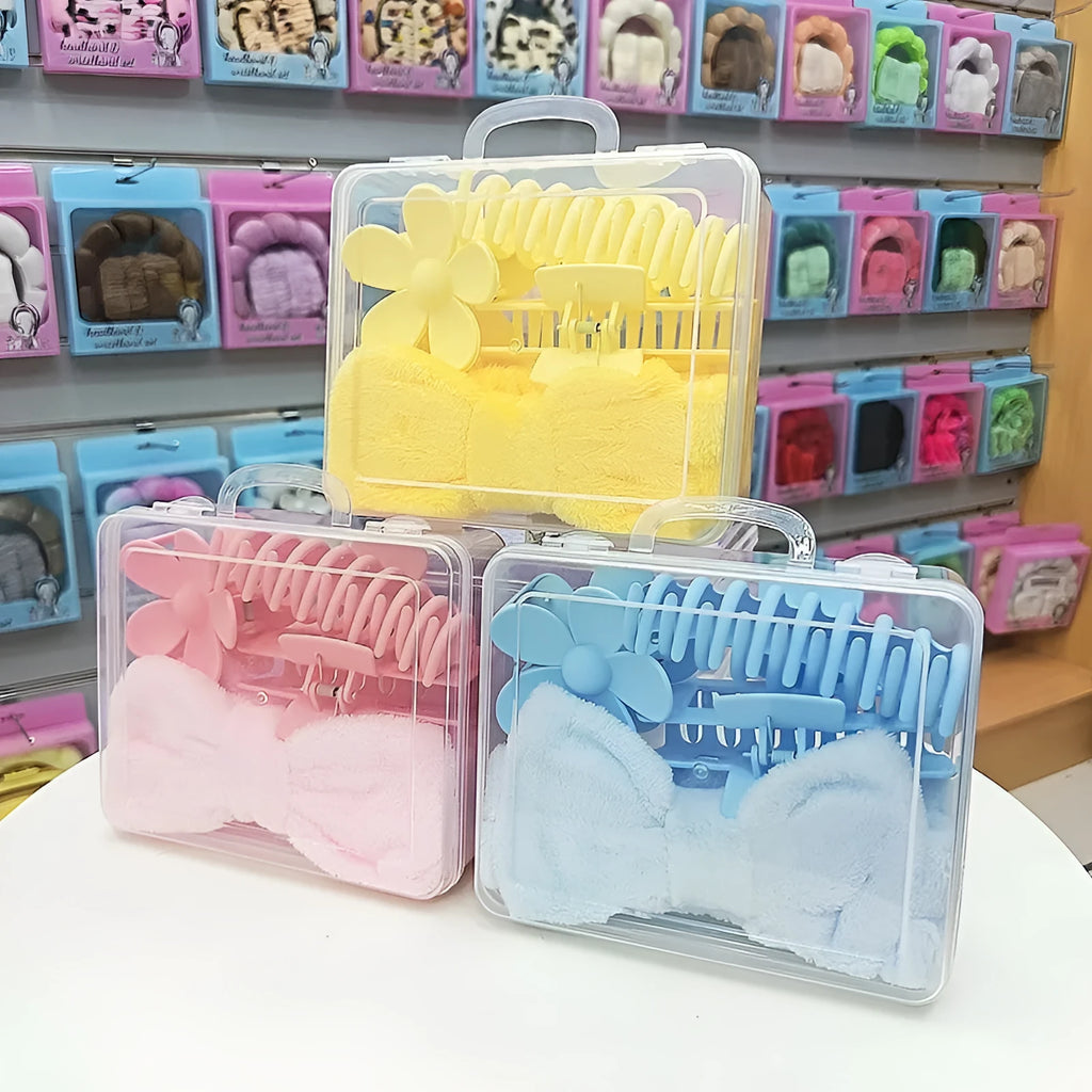 Bow washing face hair band 16-piece set with plaid pattern and wrist strap in multiple colours