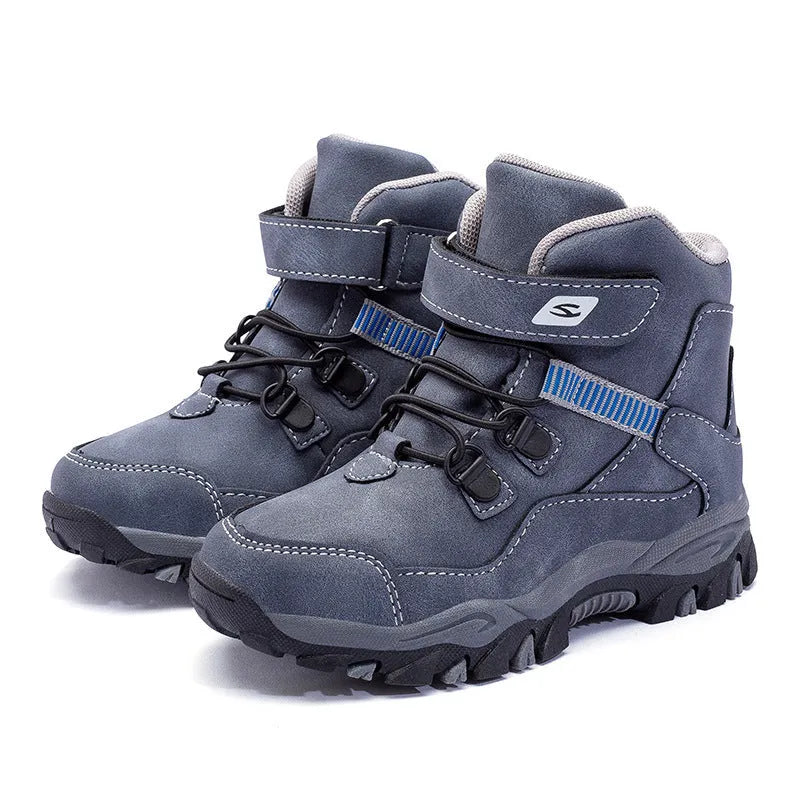 Hobby Bear children's black waterproof martin boots with a magic buckle and textured rubber sole.