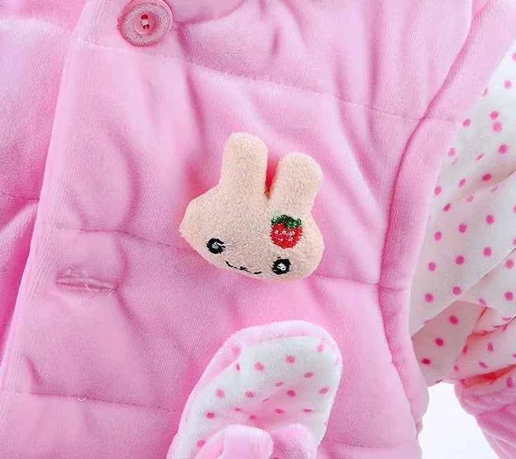 Girls' pink three-piece autumn clothing set with jacket, trousers, and vest made from flannel and cotton.