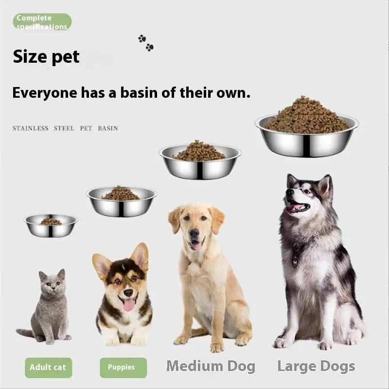 Stainless steel pet bowl with non-slip base in sizes from 13cm to 22cm