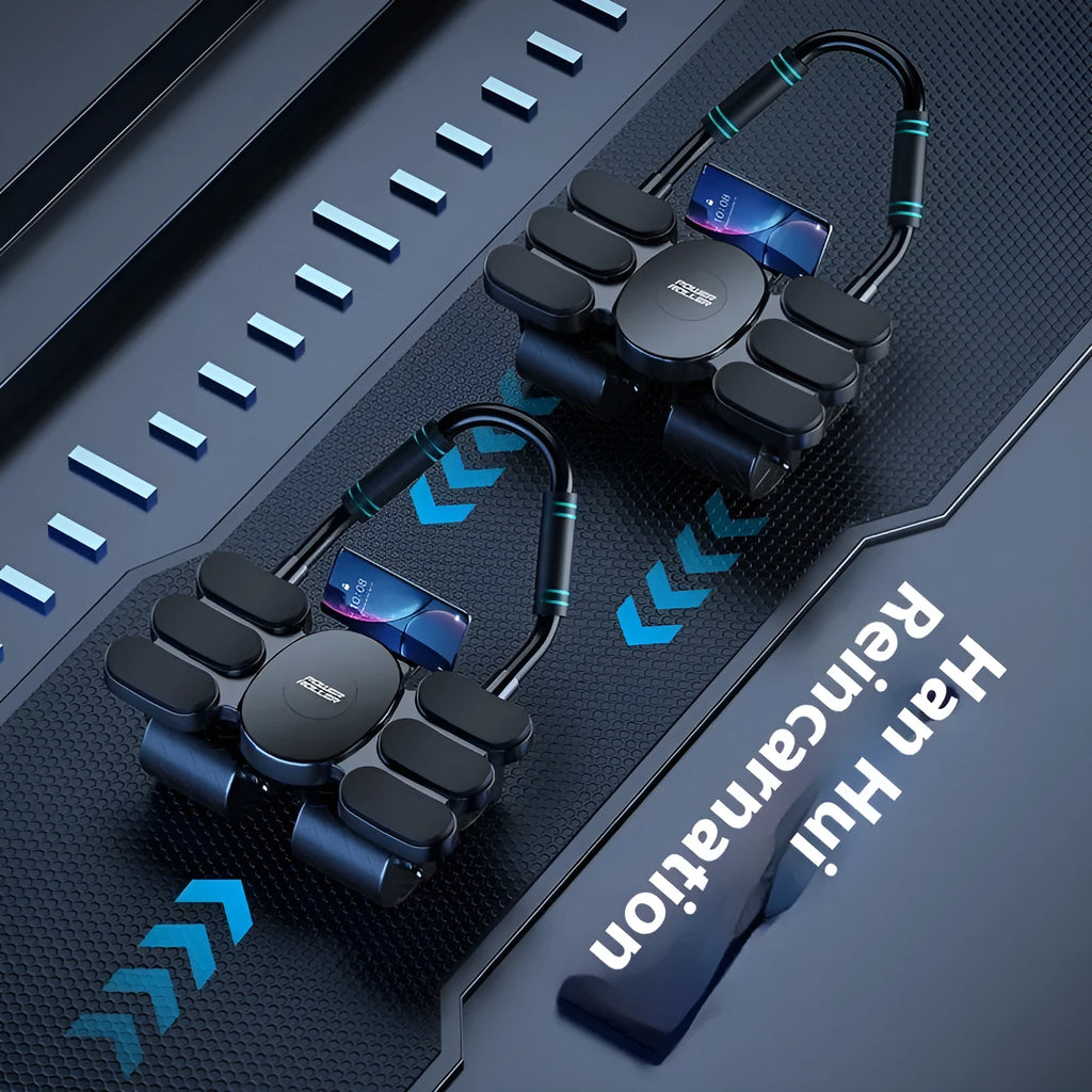 Four-wheel metal abdominal wheel with automatic rebound in black or starry blue for home fitness training