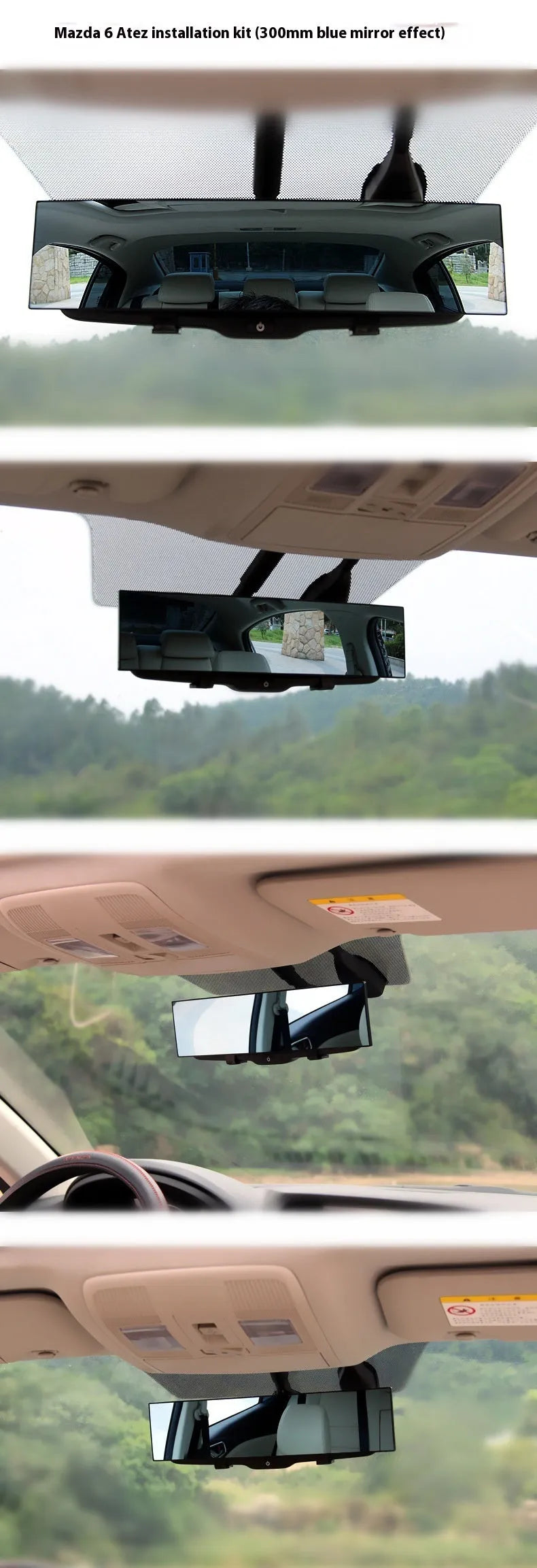 Car surface widen plus size rearview mirror 300mm white curved anti-glare ABS frame