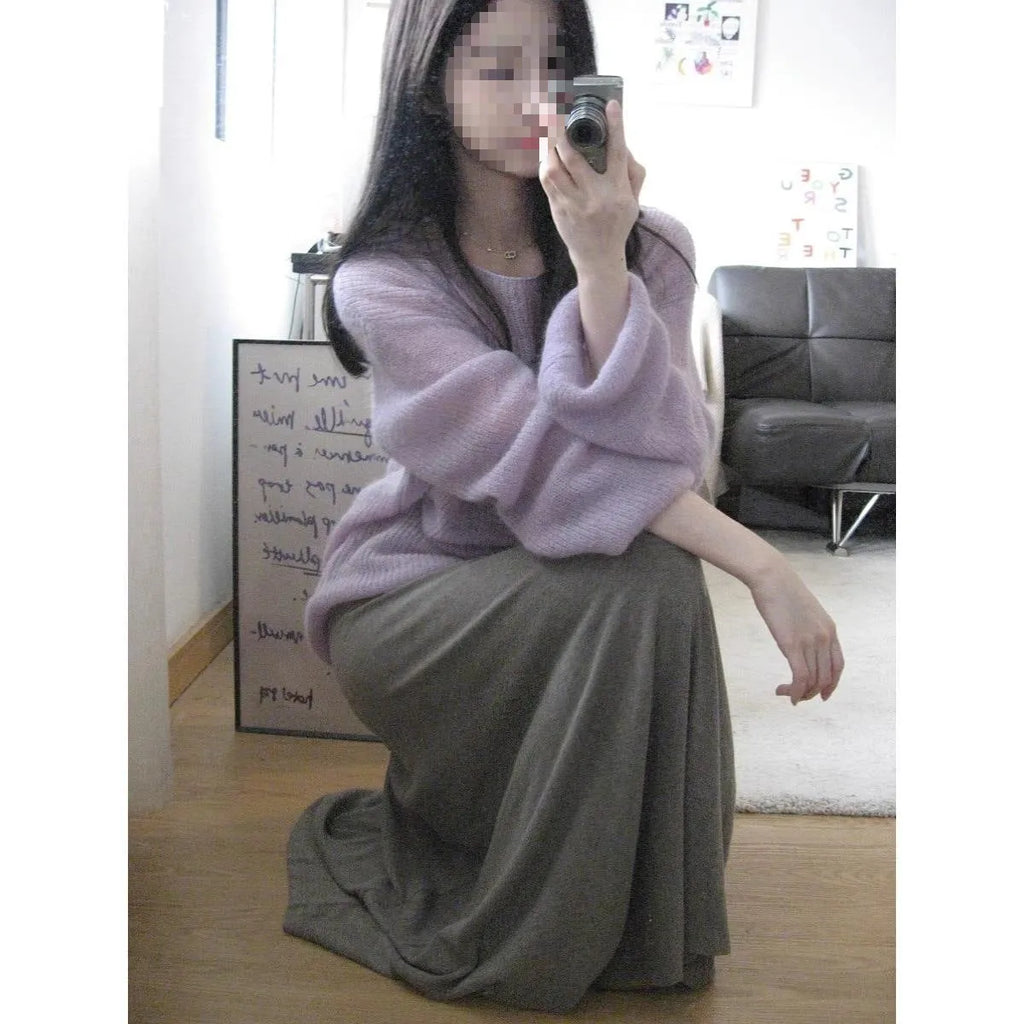 Purple sleeveless women's blouse with round neck, shoulder straps, and hollow-out ice silk fabric.