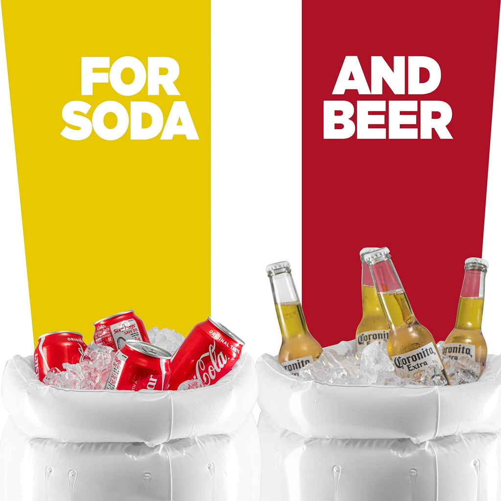 Yellow PVC inflatable beer mug shaped pool float cooler with drink holders