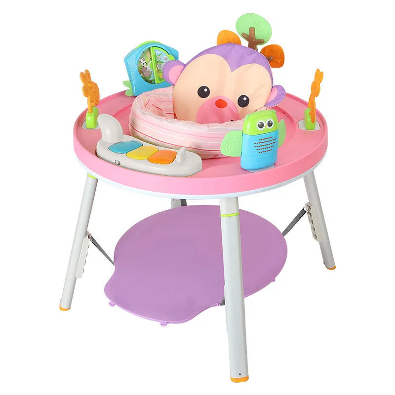 Baby jumping chair with three functions: bouncing, gymnastic rack, and developmental training stations
