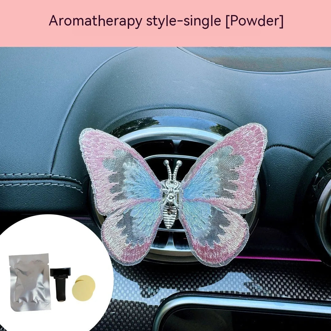 Embroidered butterfly fabric decoration for car air vent or dashboard in multiple colour options