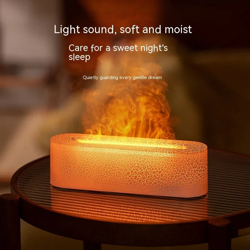 Square black creative lava lamp USB desktop humidifier and essential oil diffuser on a wooden desk.