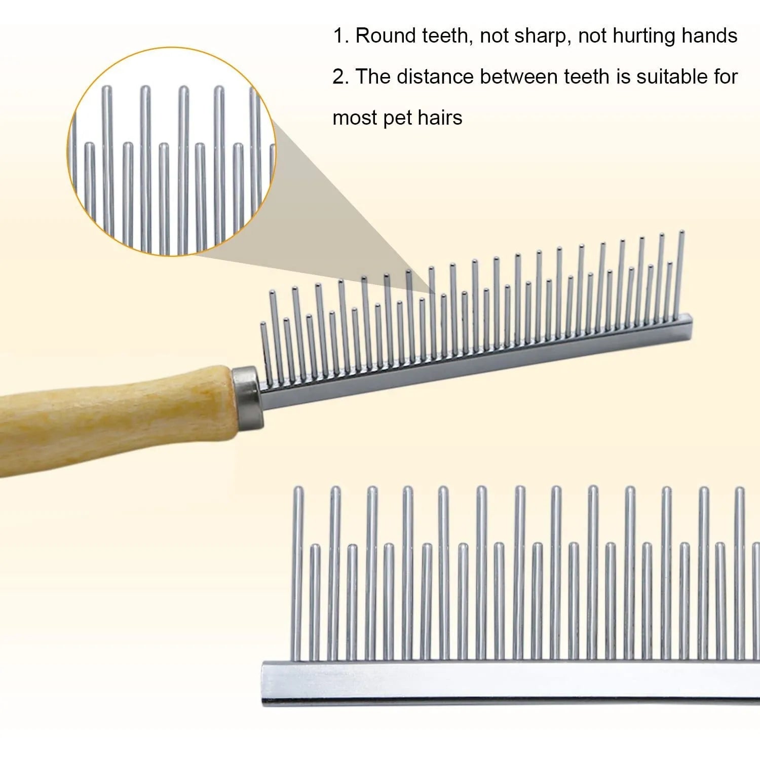 Wooden handle pet grooming comb with round teeth for dogs and cats